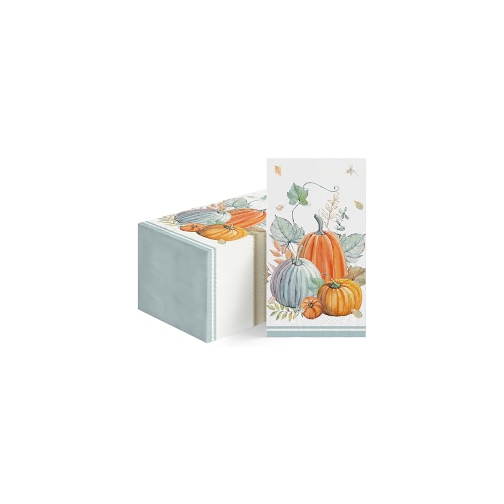 100Pcs Fall Paper Napkins, Watercolor Pumpkin