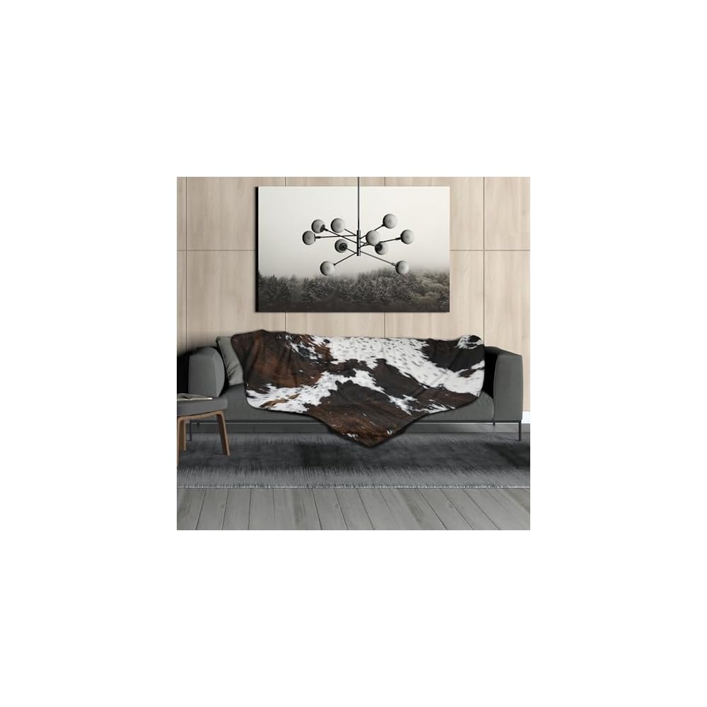 Cow Print Blanket Soft Flannel Lightweight Cowhide Western Throw Blanket Cozy Warm White Brown Cow Blankets All Seasons Living Room Decor for Couch Chair Bed Sofa Office 60x80 inch