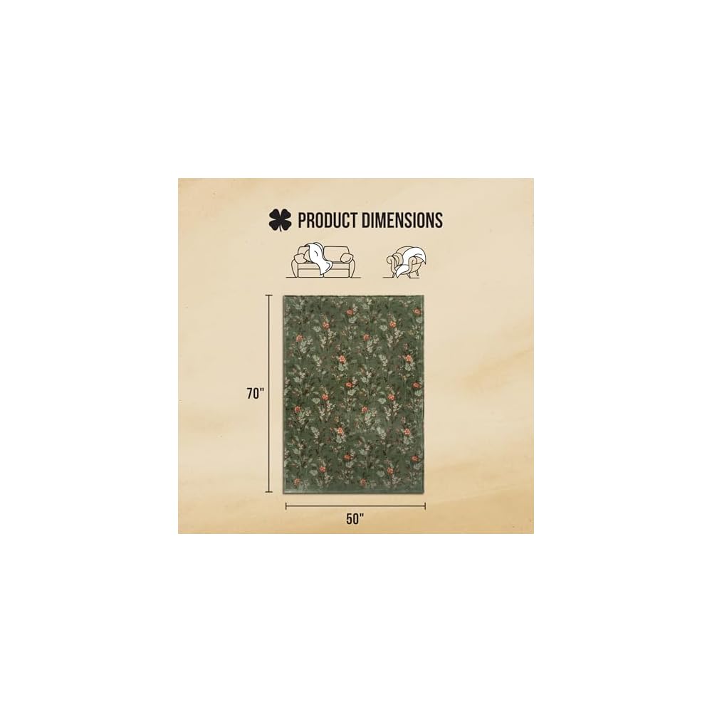 Wildflower Green Floral 50"x70" Cozy Plush Blanket - Premium Microfiber Throw for Luxurious Comfort and Style