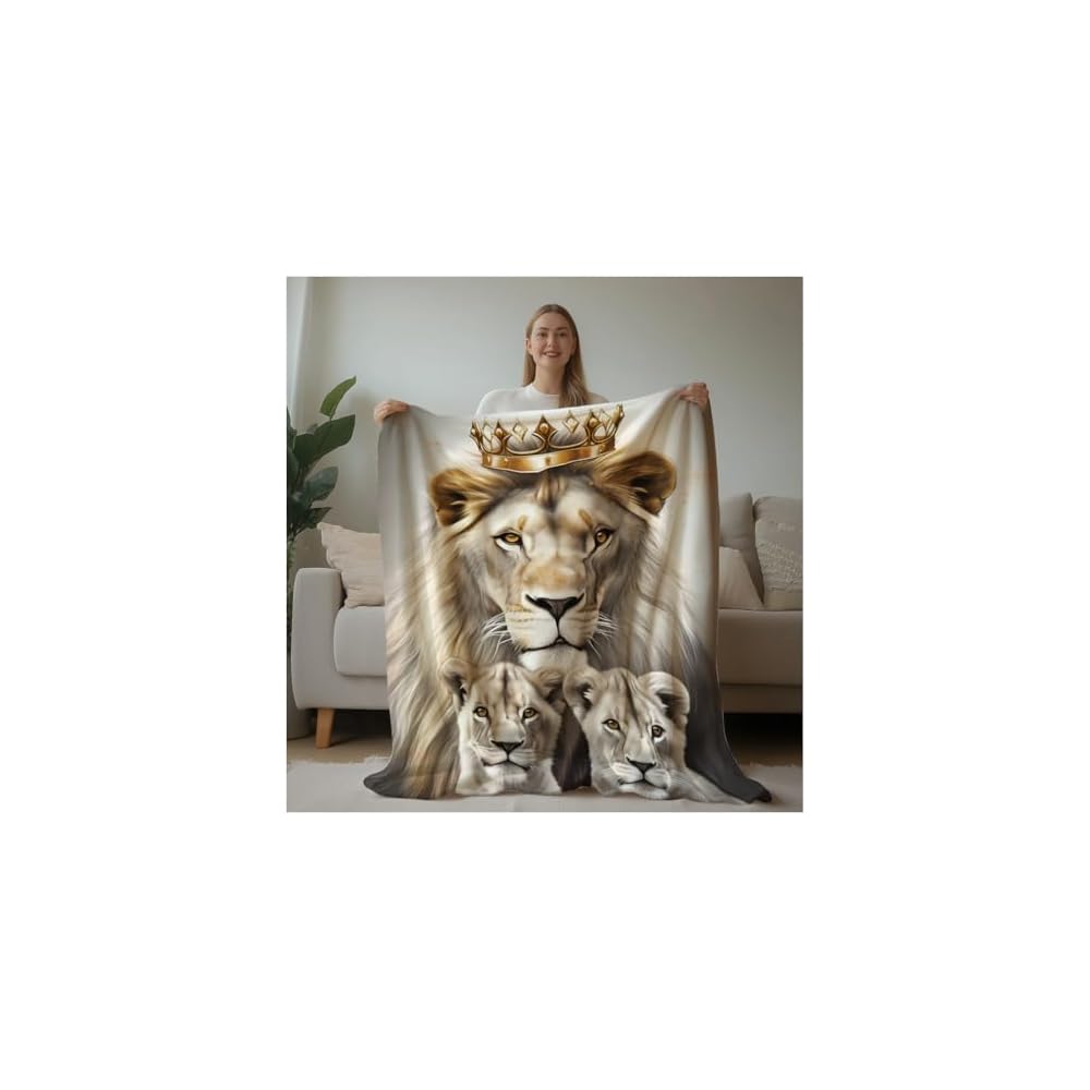 Lion Throw Blanket Animal Print Blanket King Size Lion Lovers Gifts Soft Warm Blankets for Bedroom Sofa Bed (50 in x 60 in)