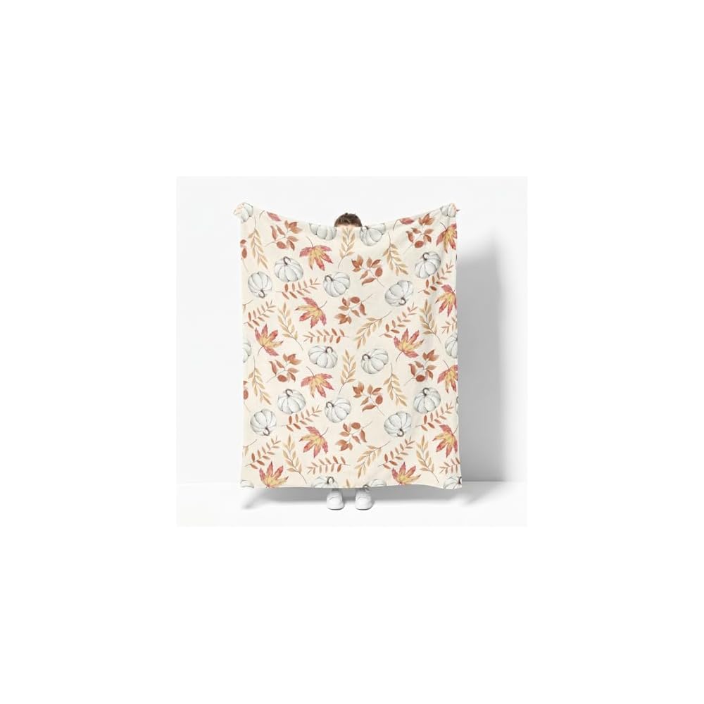 Fall Beige Pumpkin Flannel Throw Blanket 50x60