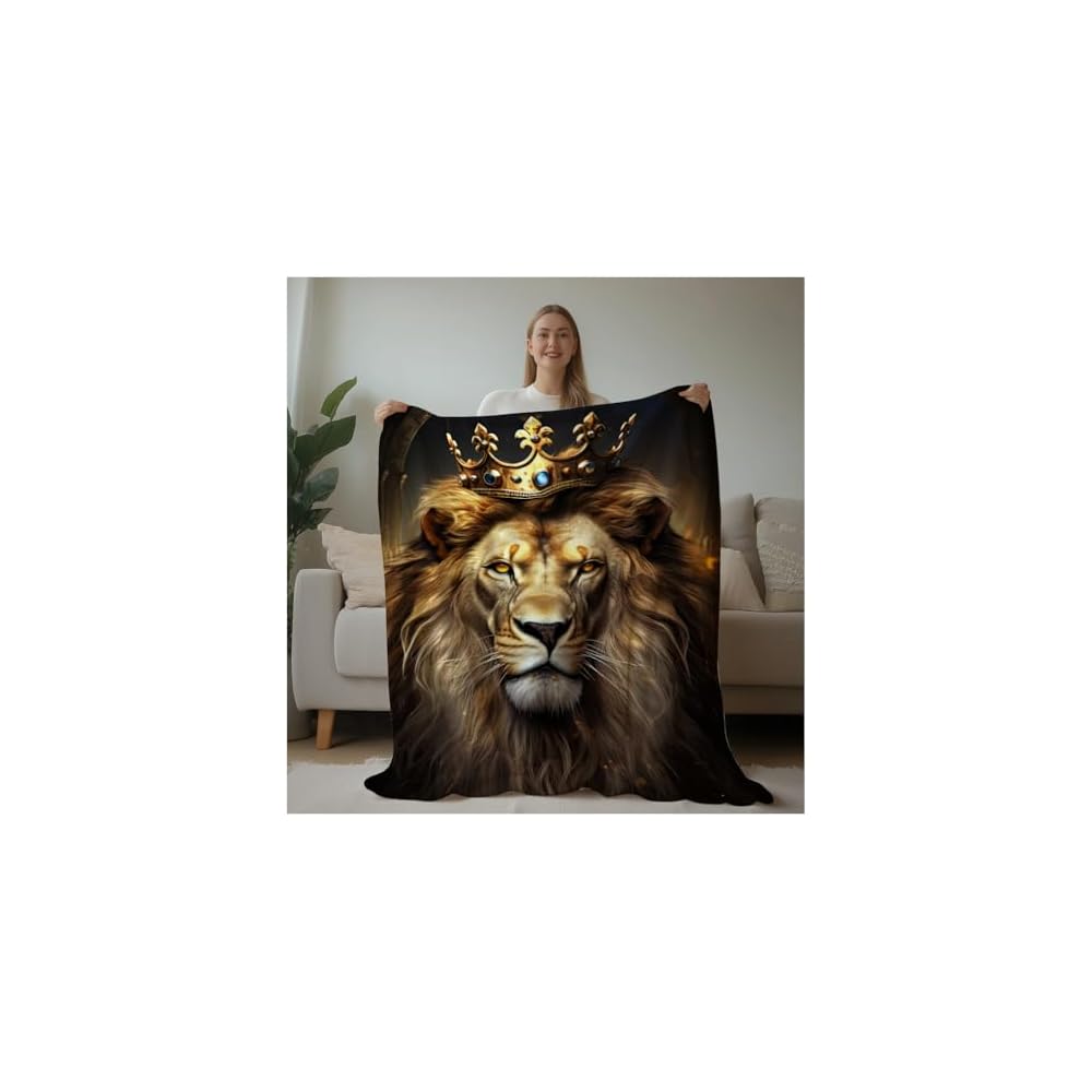 Lion Throw Blanket Animal Print Blanket King Size Lion Lovers Gifts Soft Warm Blankets for Bedroom Sofa Bed (50 in x 60 in)