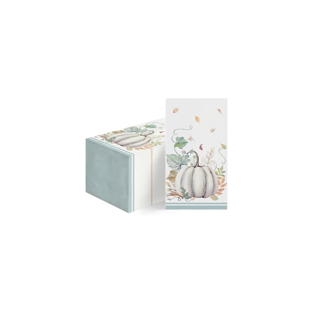 100Pcs Fall Paper Napkins, Leaf White Pumpkin