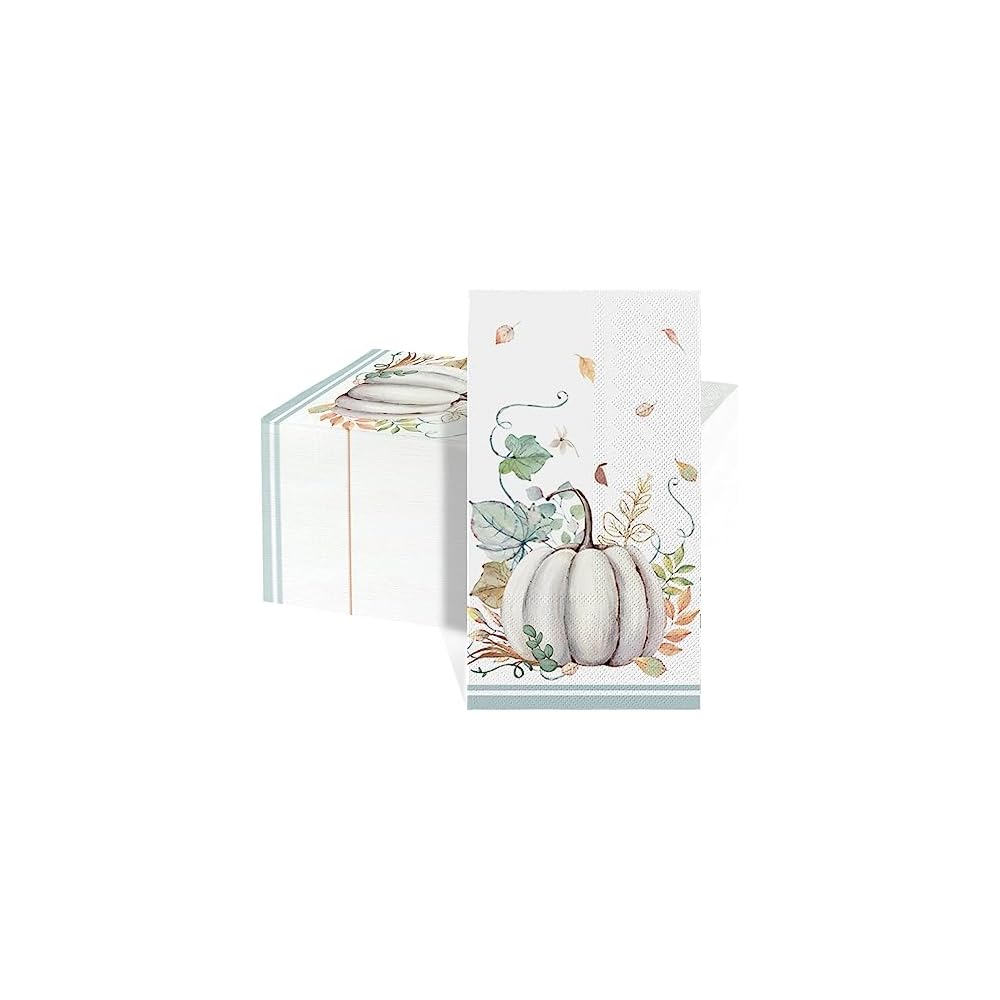 100Pcs Fall Paper Napkins, Leaf White Pumpkin