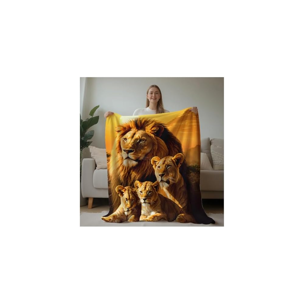 Lion Throw Blanket Animal Print Blanket King Size Lion Lovers Gifts Soft Warm Blankets for Bedroom Sofa Bed (50 in x 60 in)