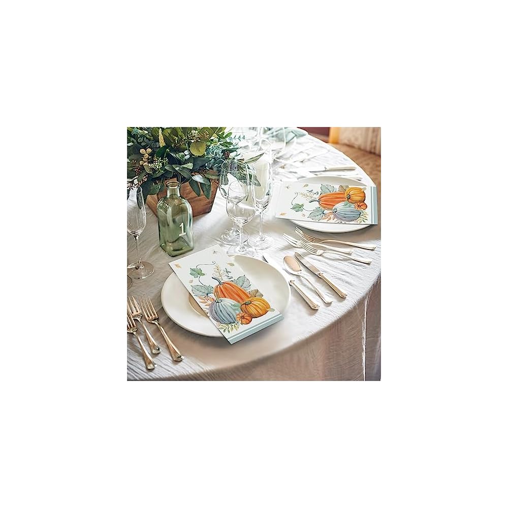100Pcs Fall Paper Napkins, Watercolor Pumpkin