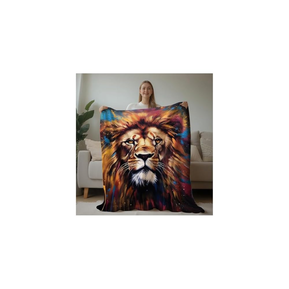 Lion Throw Blanket Animal Print Blanket King Size Lion Lovers Gifts Soft Warm Blankets for Bedroom Sofa Bed (50 in x 60 in)