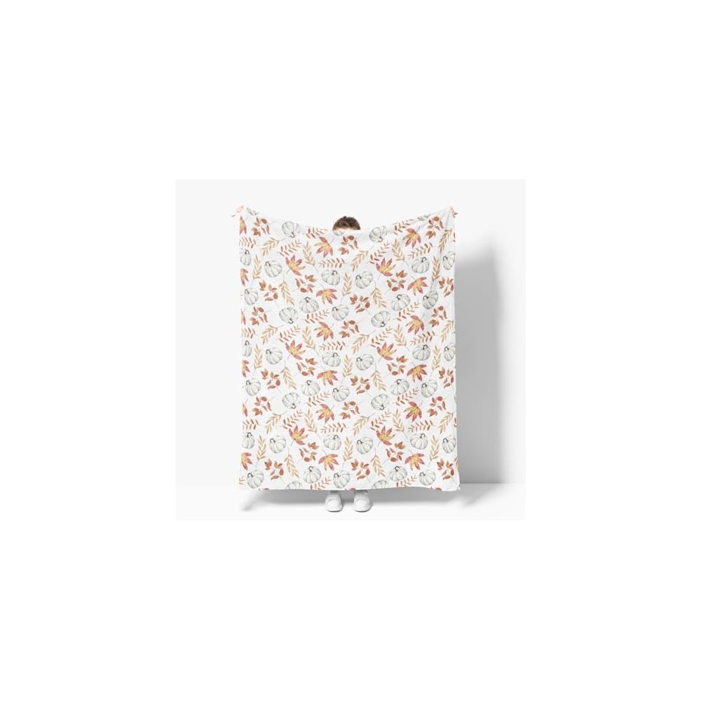 Fall Beige Pumpkin Flannel Throw Blanket 50x60