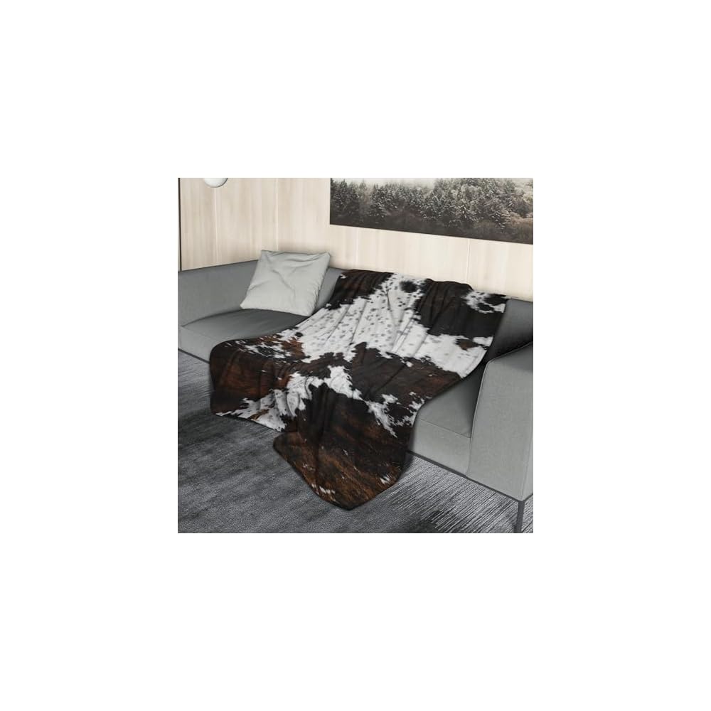 Cow Print Blanket Soft Flannel Lightweight Cowhide Western Throw Blanket Cozy Warm White Brown Cow Blankets All Seasons Living Room Decor for Couch Chair Bed Sofa Office 60x80 inch