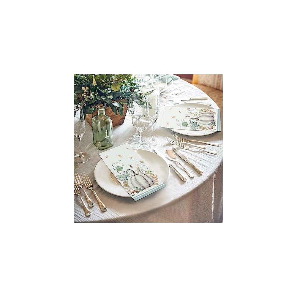 100Pcs Fall Paper Napkins, Leaf White Pumpkin