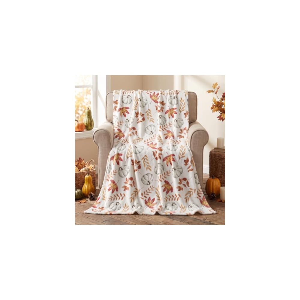 Fall Beige Pumpkin Flannel Throw Blanket 50x60