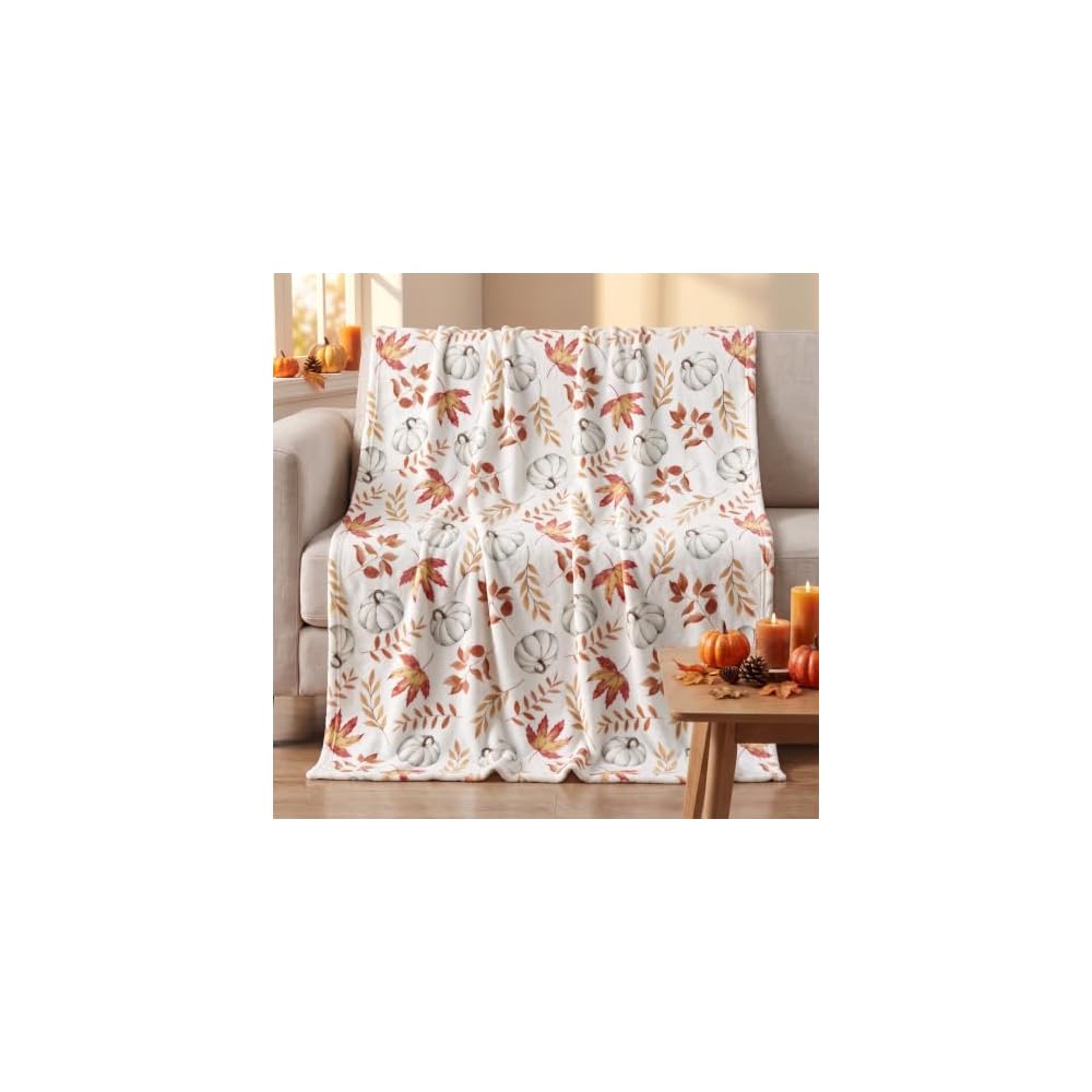 Fall Beige Pumpkin Flannel Throw Blanket 50x60