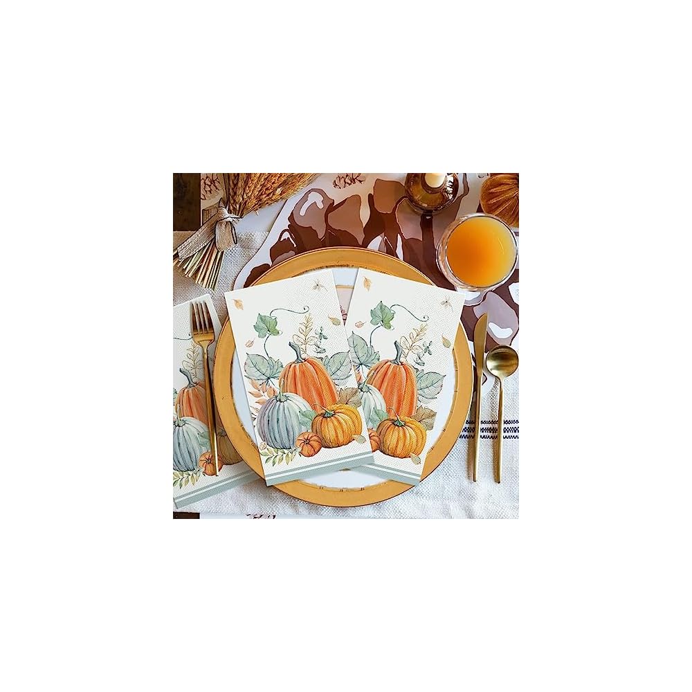 100Pcs Fall Paper Napkins, Watercolor Pumpkin