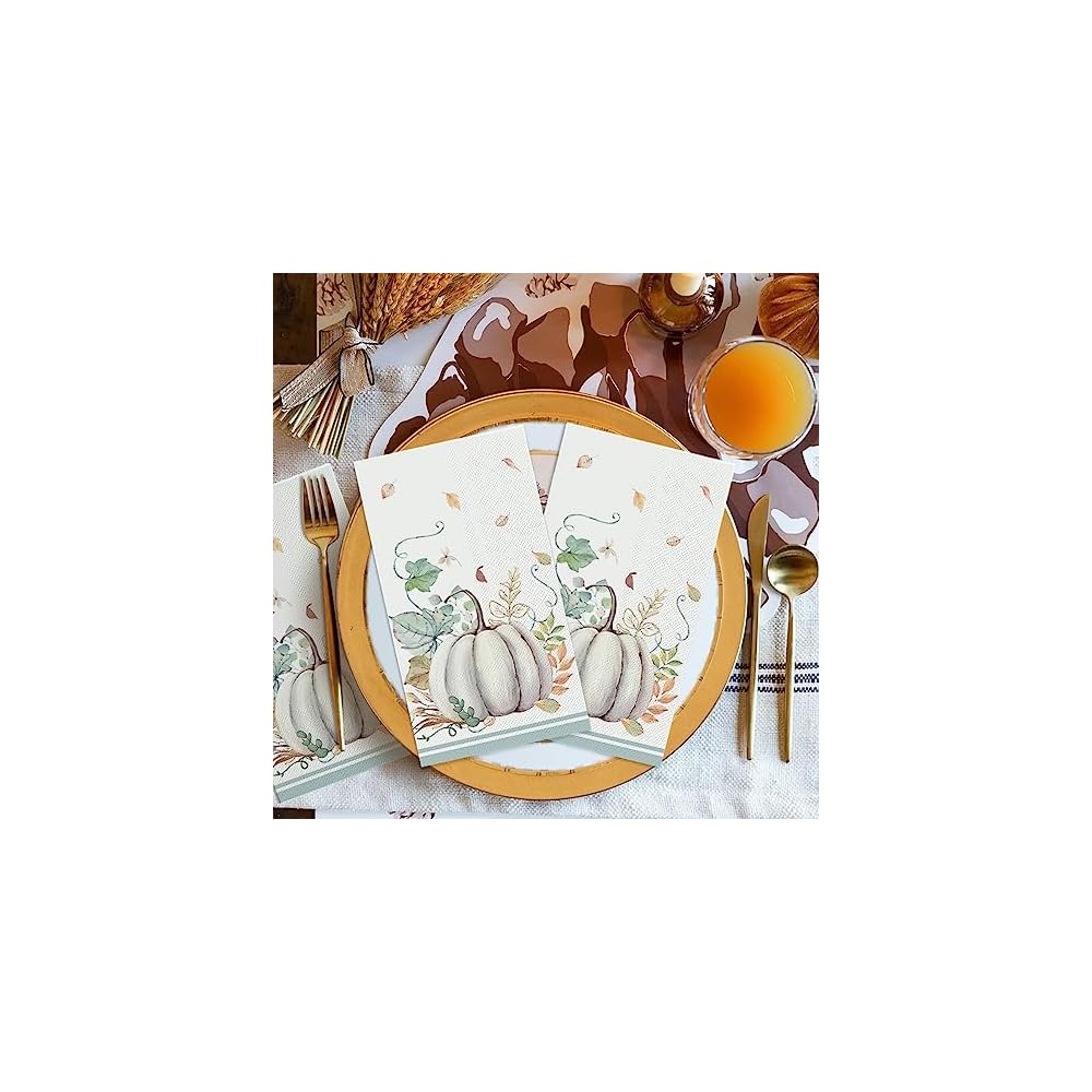 100Pcs Fall Paper Napkins, Leaf White Pumpkin