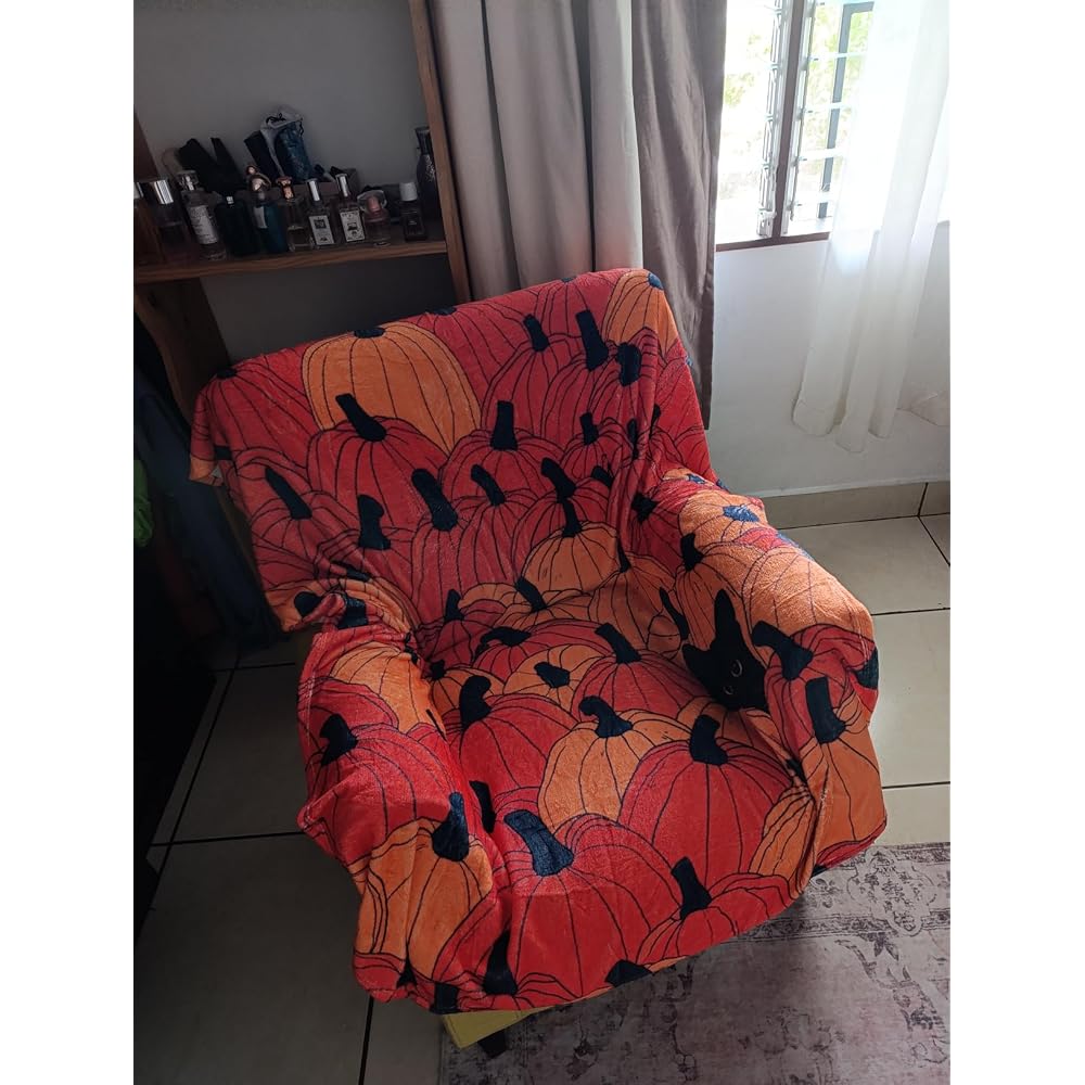 Fall Orange Pumpkin Cat Flannel Throw Blanket 60x80