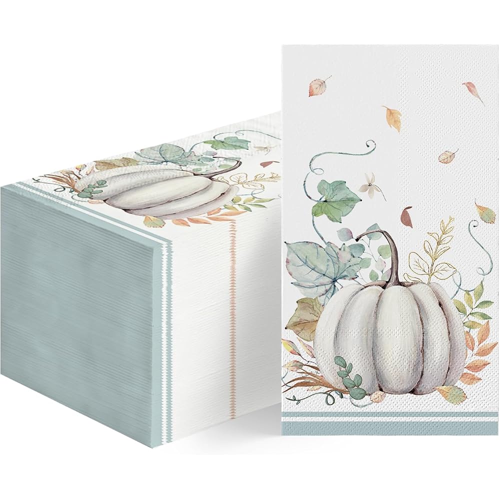 100Pcs Fall Paper Napkins, Leaf White Pumpkin